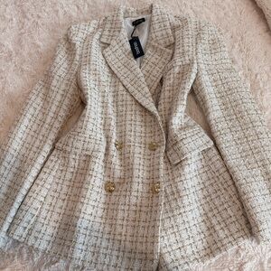NWT | Boohoo Tweed Boucle Blazer with Gold Buttons